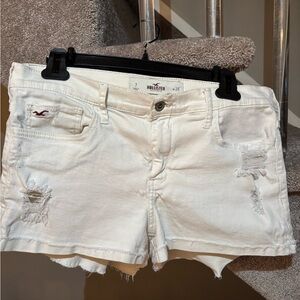 Hollister White Jean Shorts Distressed Cut-Off Style